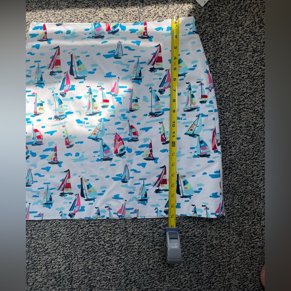 Talbots NWT Women 8P White Sailing Boat Print Cotton Blend Unlined Pencil Skirt - Picture 5 of 6